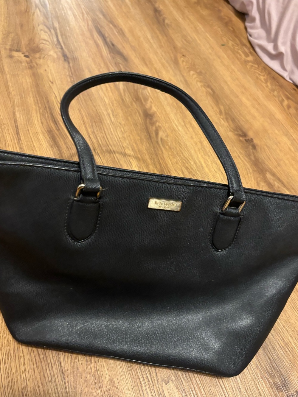 kate spade Black Leather Tote with Gold Logo Plate